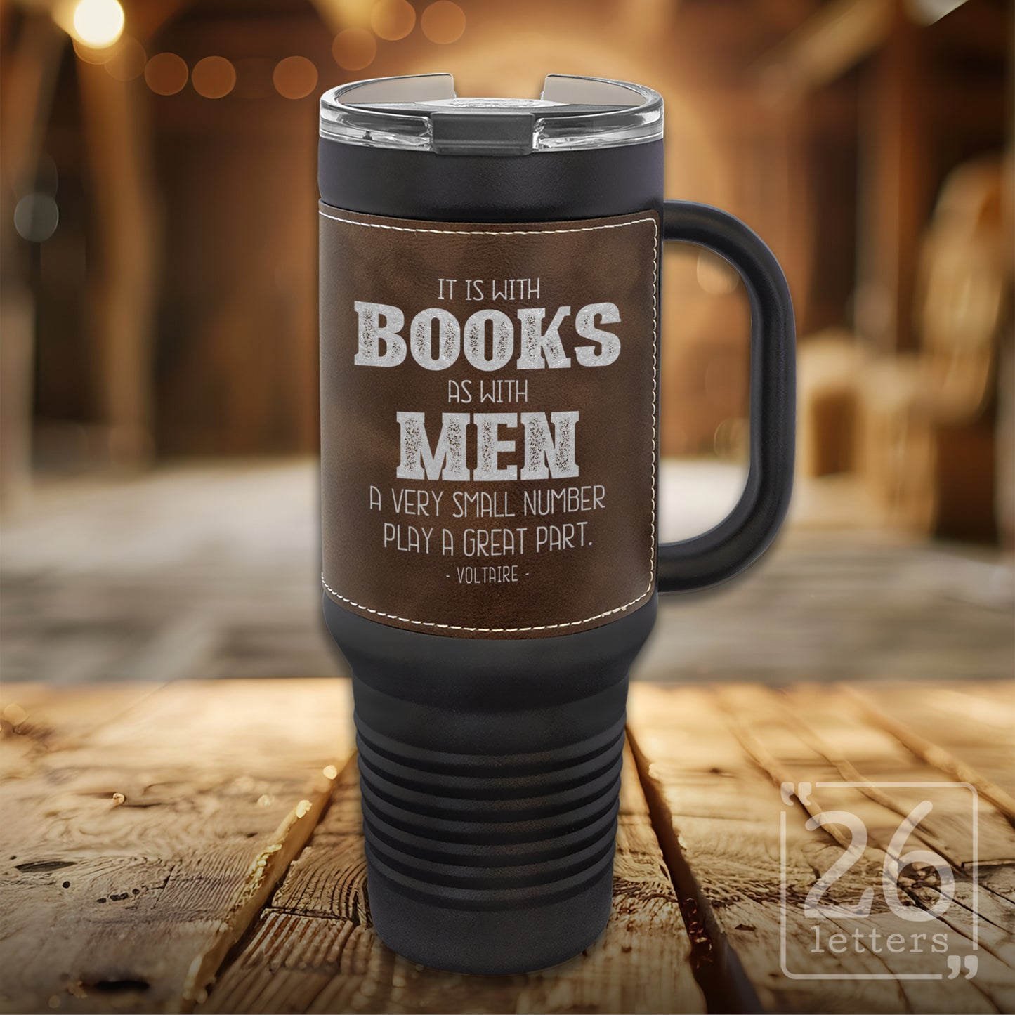 Books & Men ~ Leatherette & Black 40 oz Travel Mug