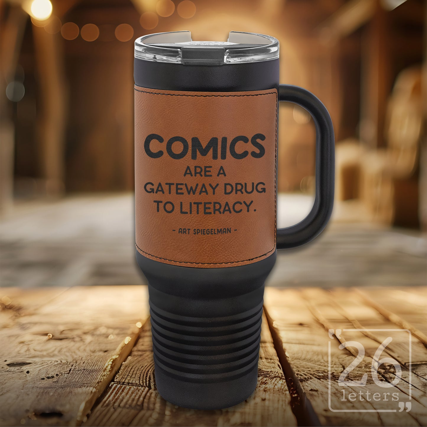Comics ~ Leatherette & Black 40 oz Travel Mug