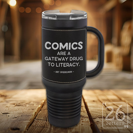 Comics ~ Leatherette & Black 40 oz Travel Mug