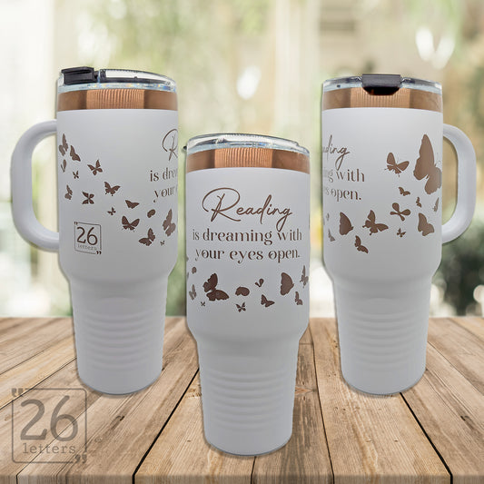 Reading is Dreaming - 40 oz Rose Gold Travel Mug
