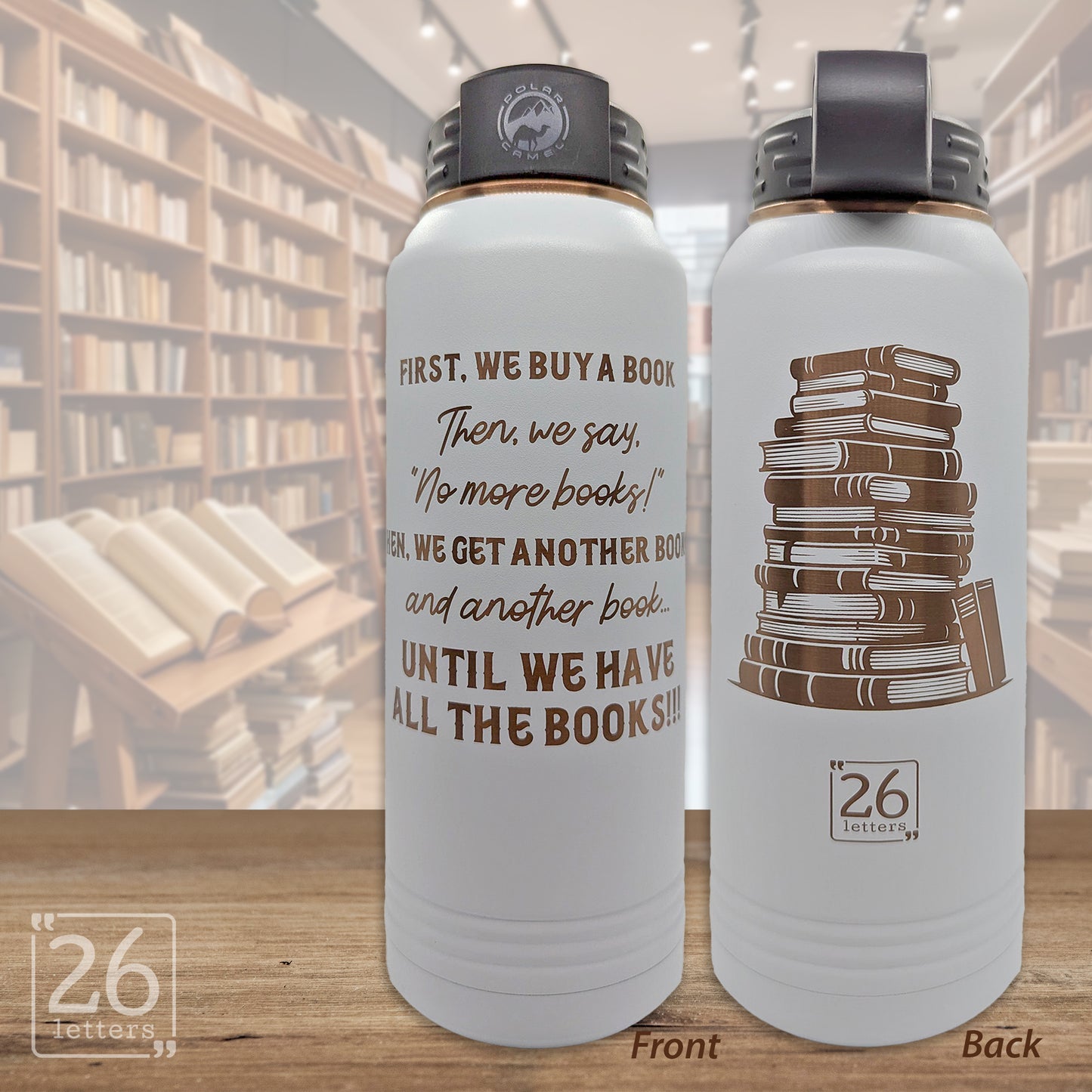 All The Books - 32 oz Rose Gold Water Bottle