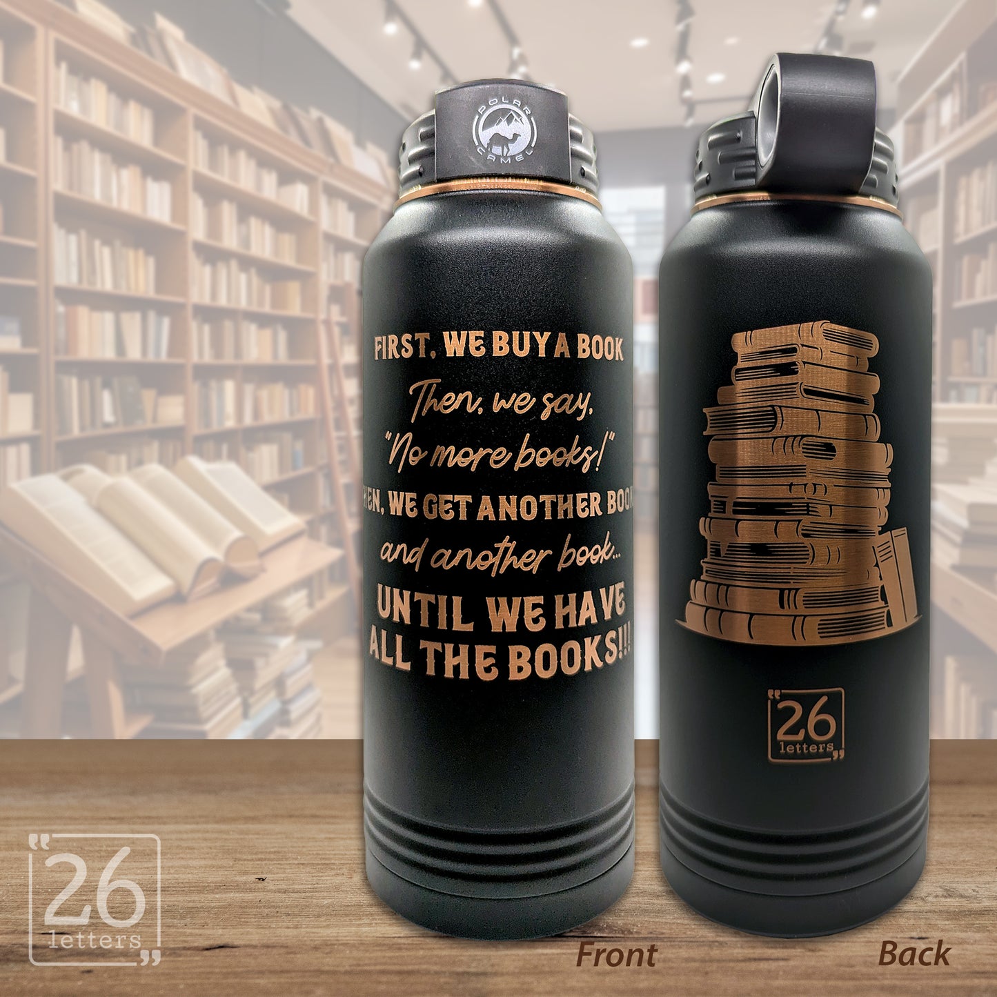 All The Books - 32 oz Rose Gold Water Bottle