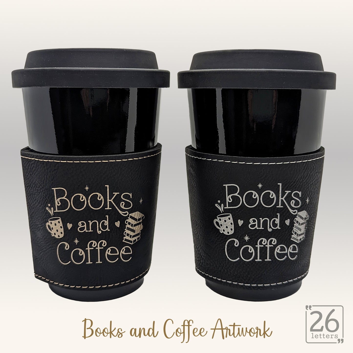 Books and Coffee - Latte Mug with leatherette sleeve
