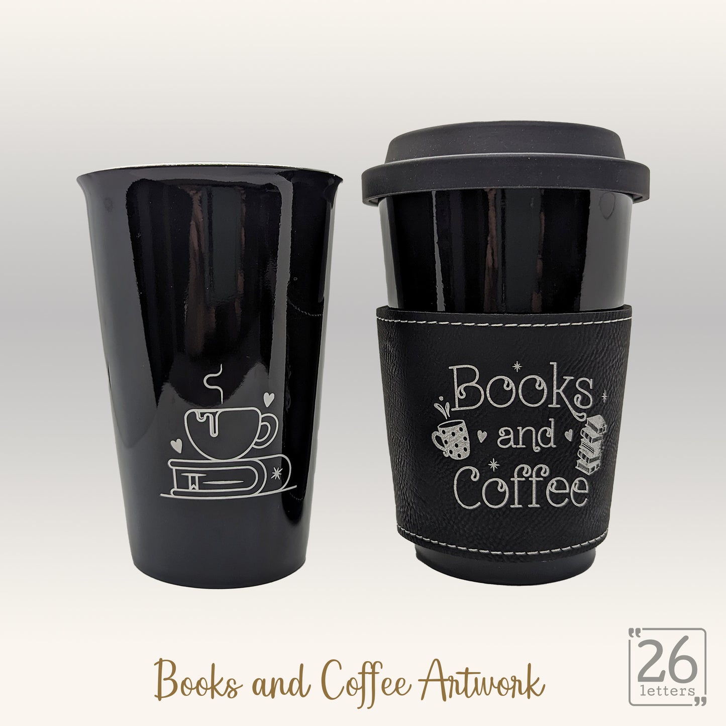 Books and Coffee - Latte Mug with leatherette sleeve