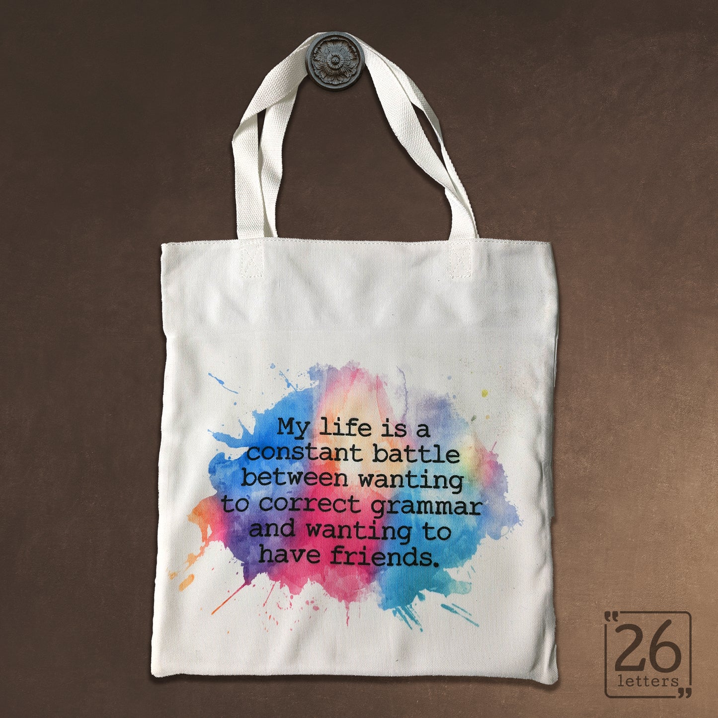 Correct Grammar - White Canvas Book Bag