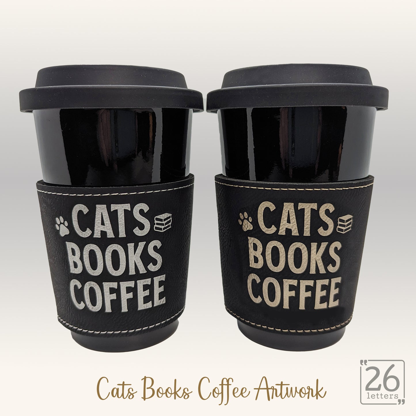 Cats, Books, Coffee - Latte Mug with leatherette sleeve