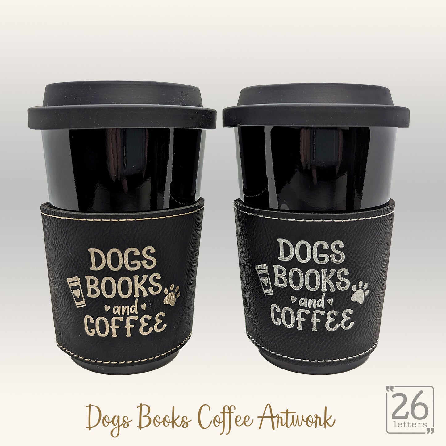 Dogs, Books, Coffee - Latte Mug with leatherette sleeve