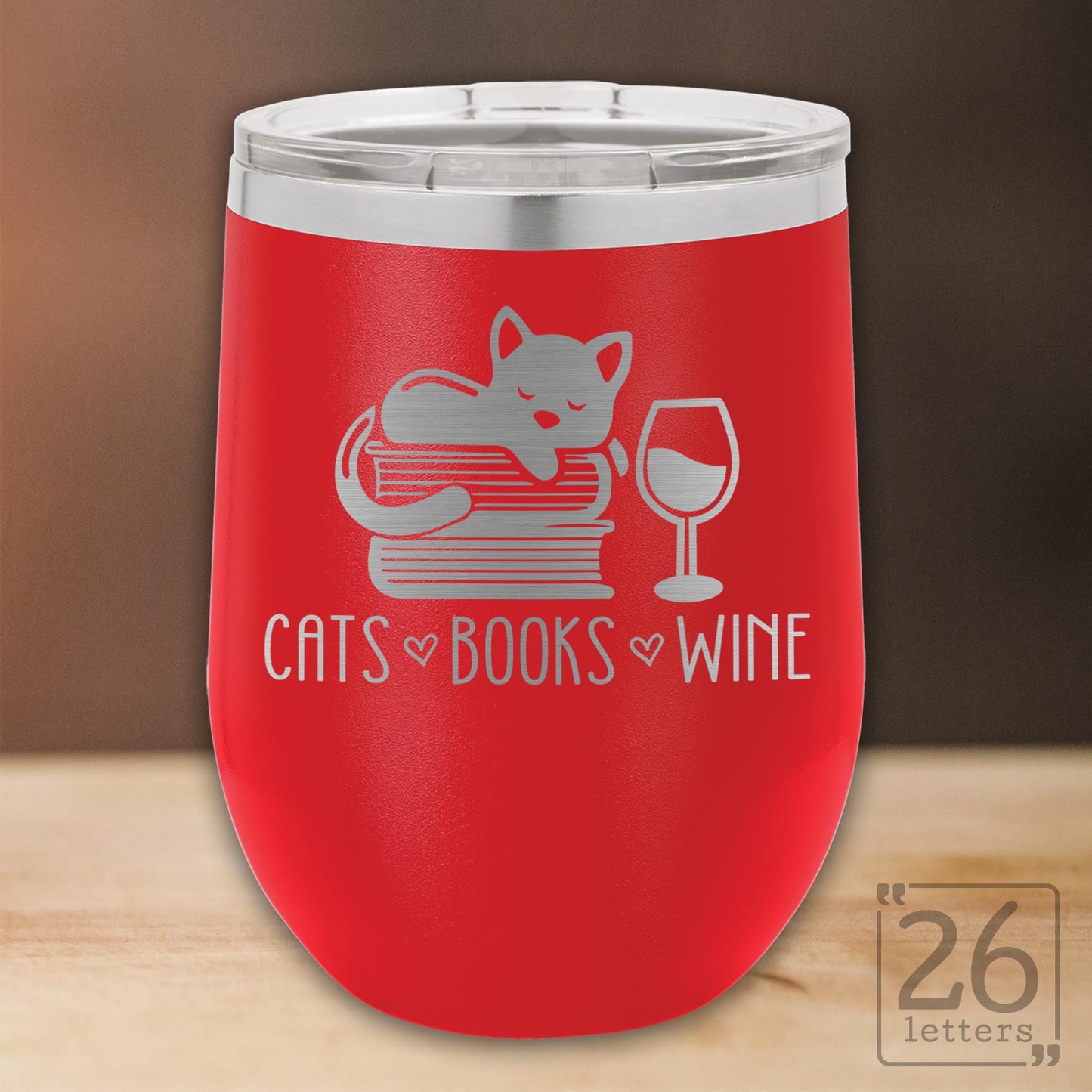 Cats Books Wine - 12 oz stemless wine tumbler