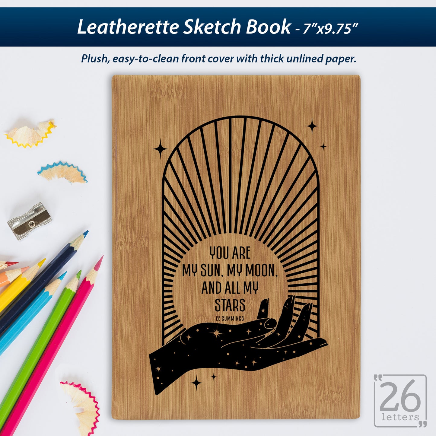 Sun and Moon - Laser Engraved Leatherette Sketch Book
