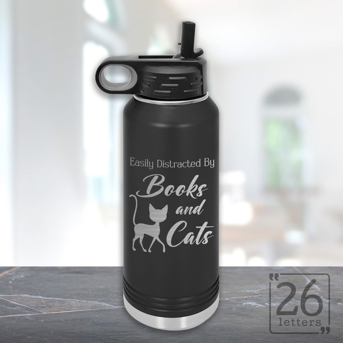 Books and Cats - 32 oz Water Bottle