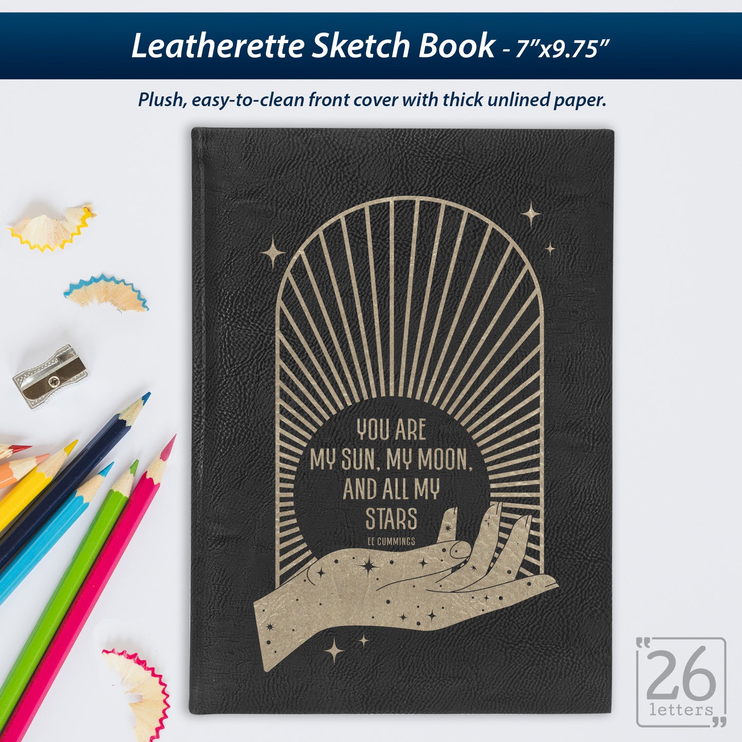 Sun and Moon - Laser Engraved Leatherette Sketch Book