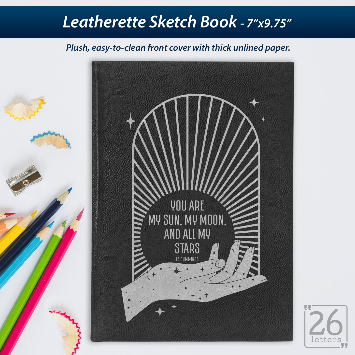 Sun and Moon - Laser Engraved Leatherette Sketch Book