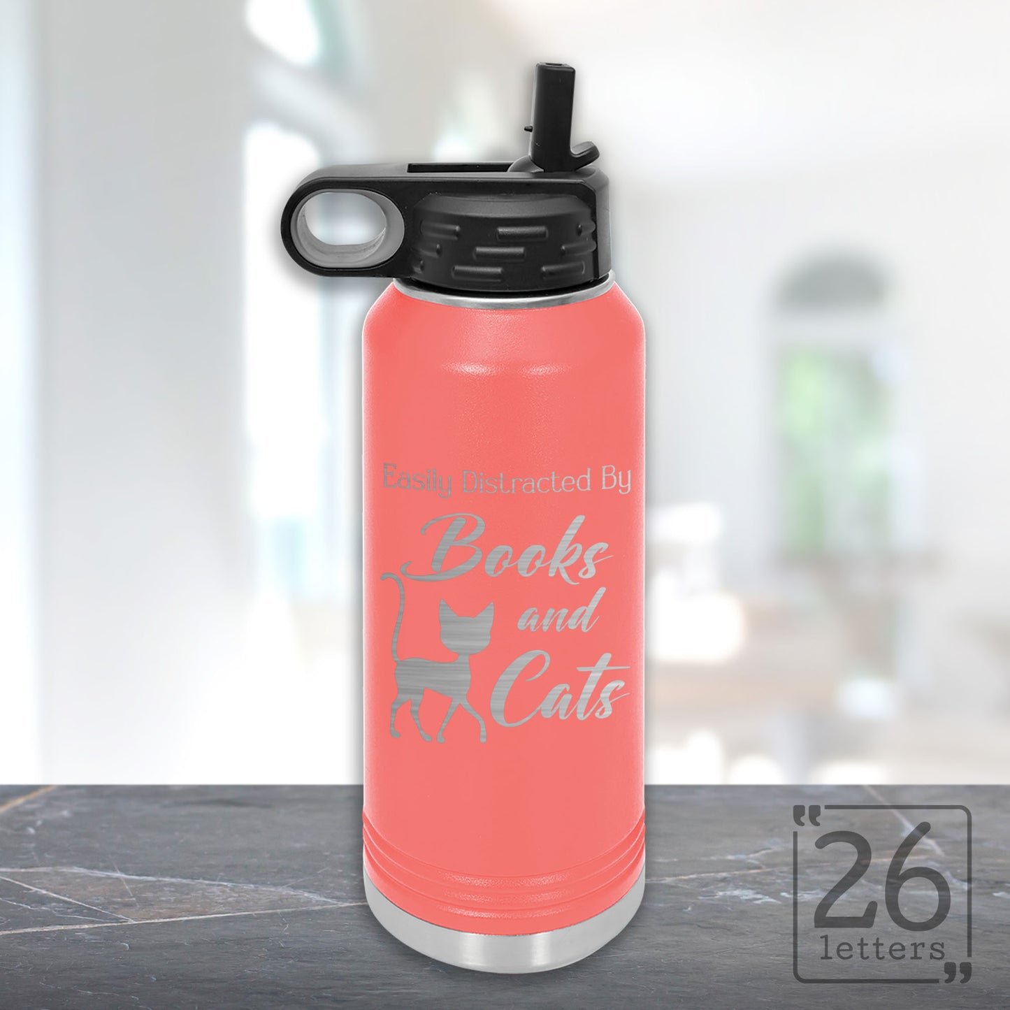 Books and Cats - 32 oz Water Bottle
