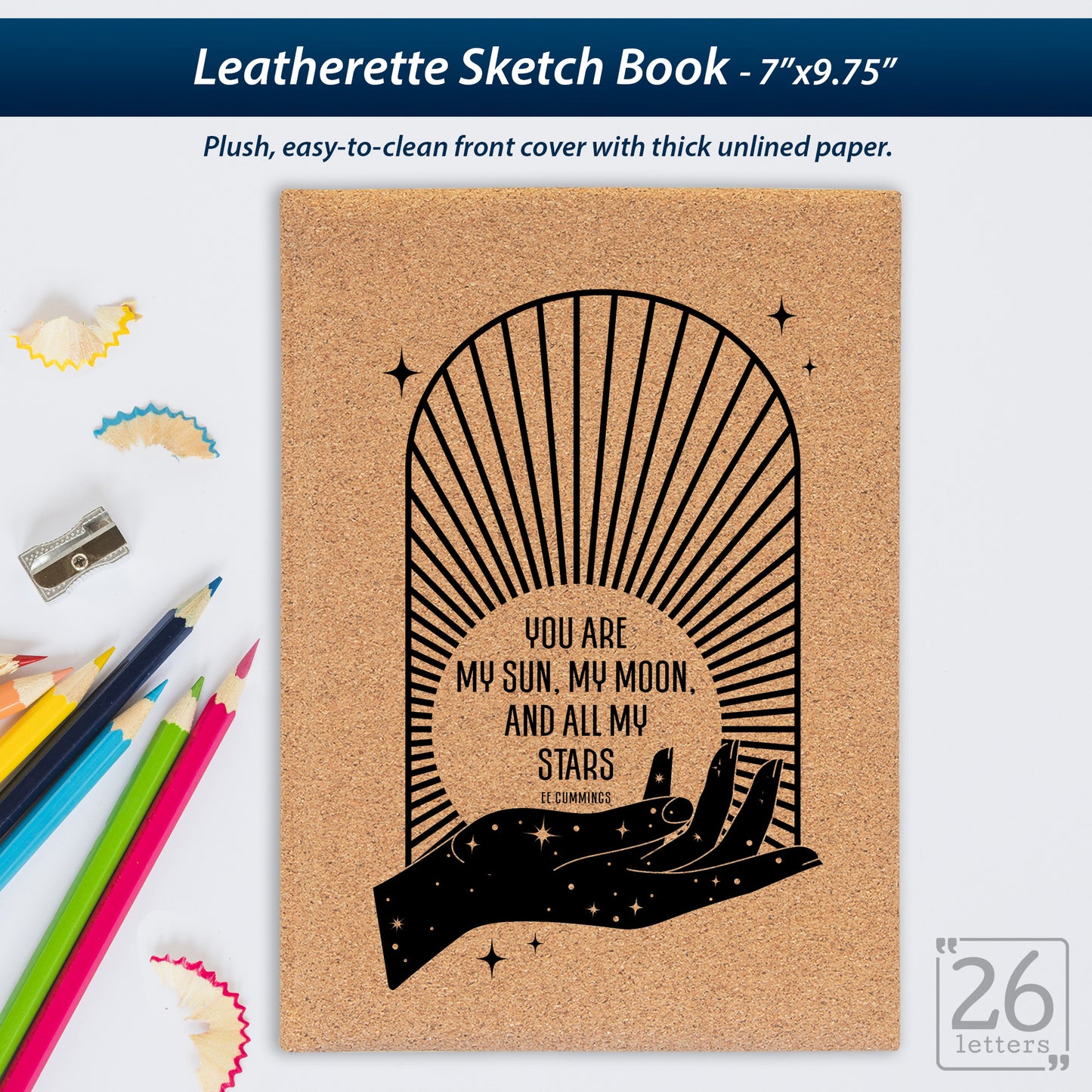Sun and Moon - Laser Engraved Leatherette Sketch Book
