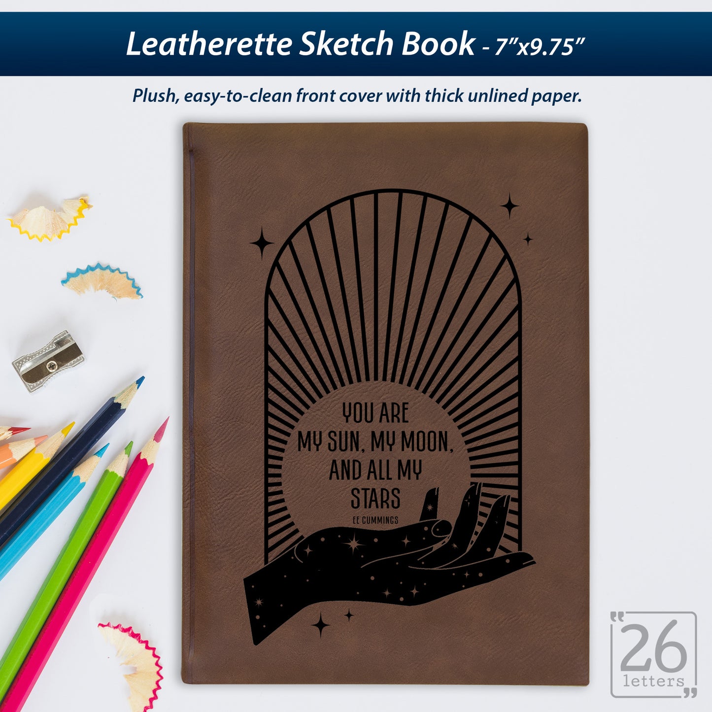 Sun and Moon - Laser Engraved Leatherette Sketch Book