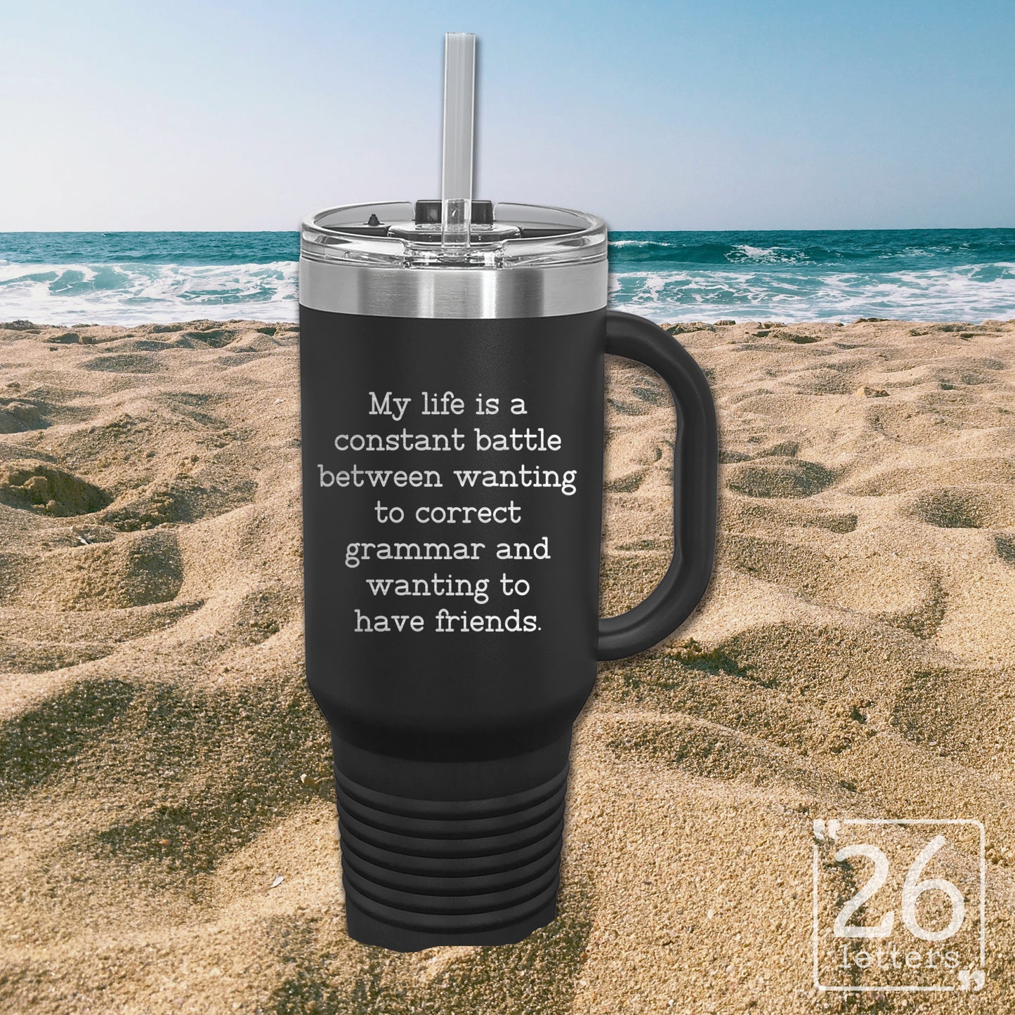 Battle Between Grammar and Friends - 40oz Travel Mug