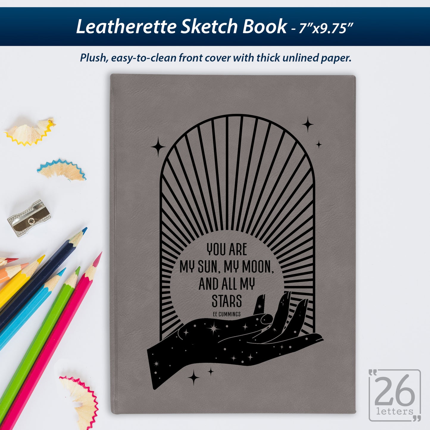 Sun and Moon - Laser Engraved Leatherette Sketch Book