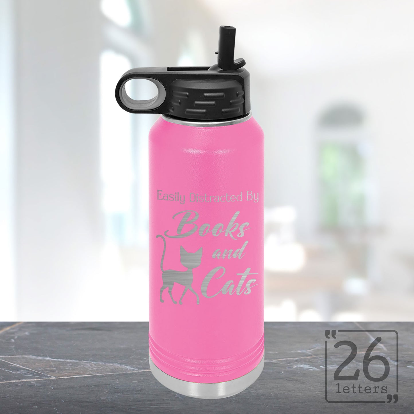 Books and Cats - 32 oz Water Bottle