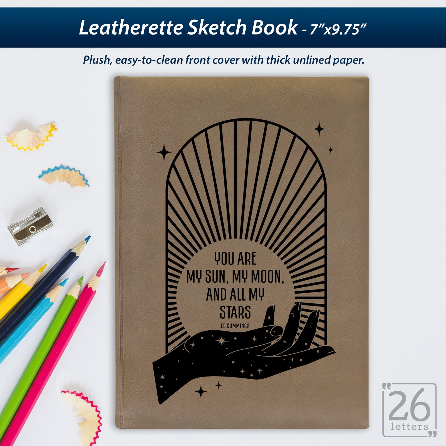 Sun and Moon - Laser Engraved Leatherette Sketch Book