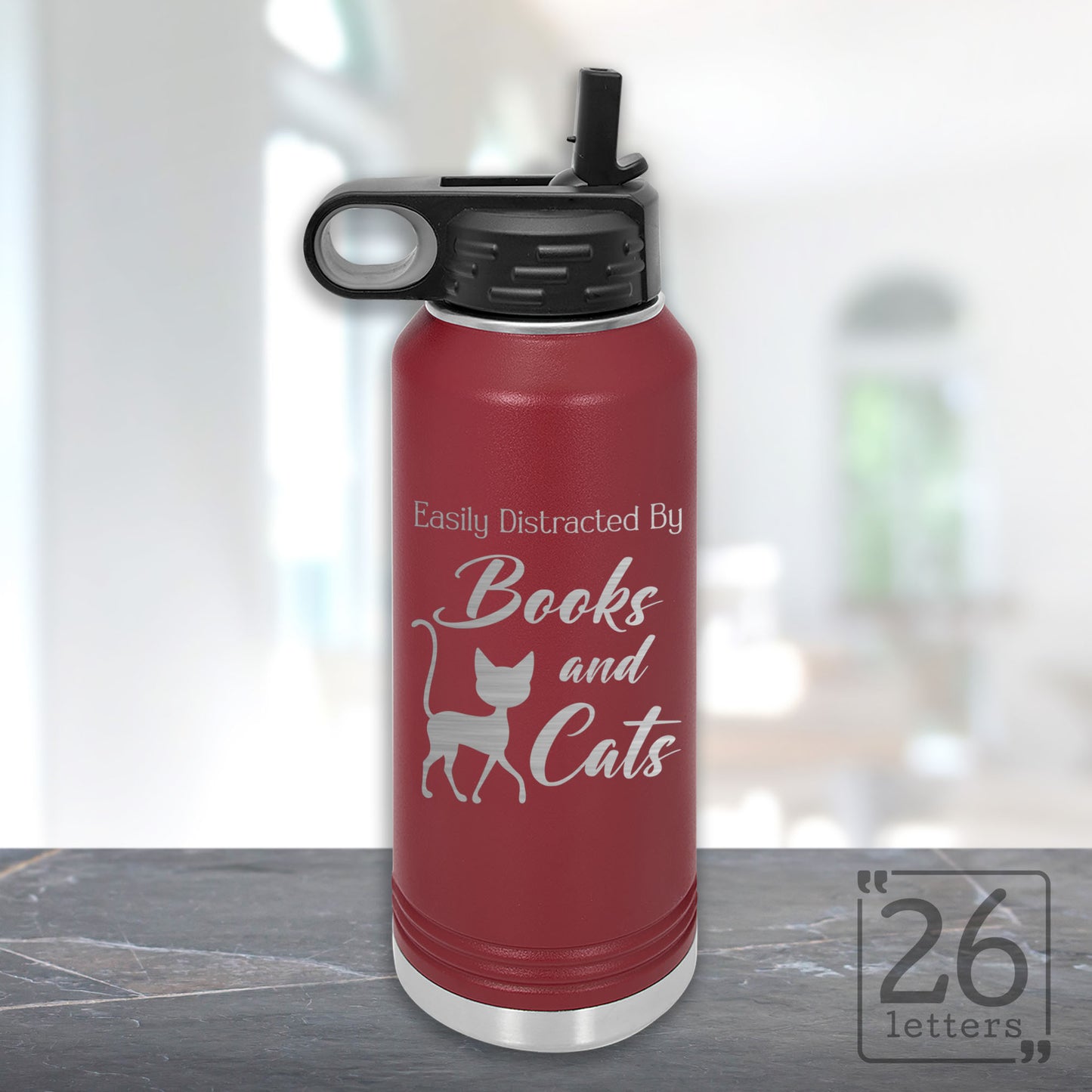 Books and Cats - 32 oz Water Bottle