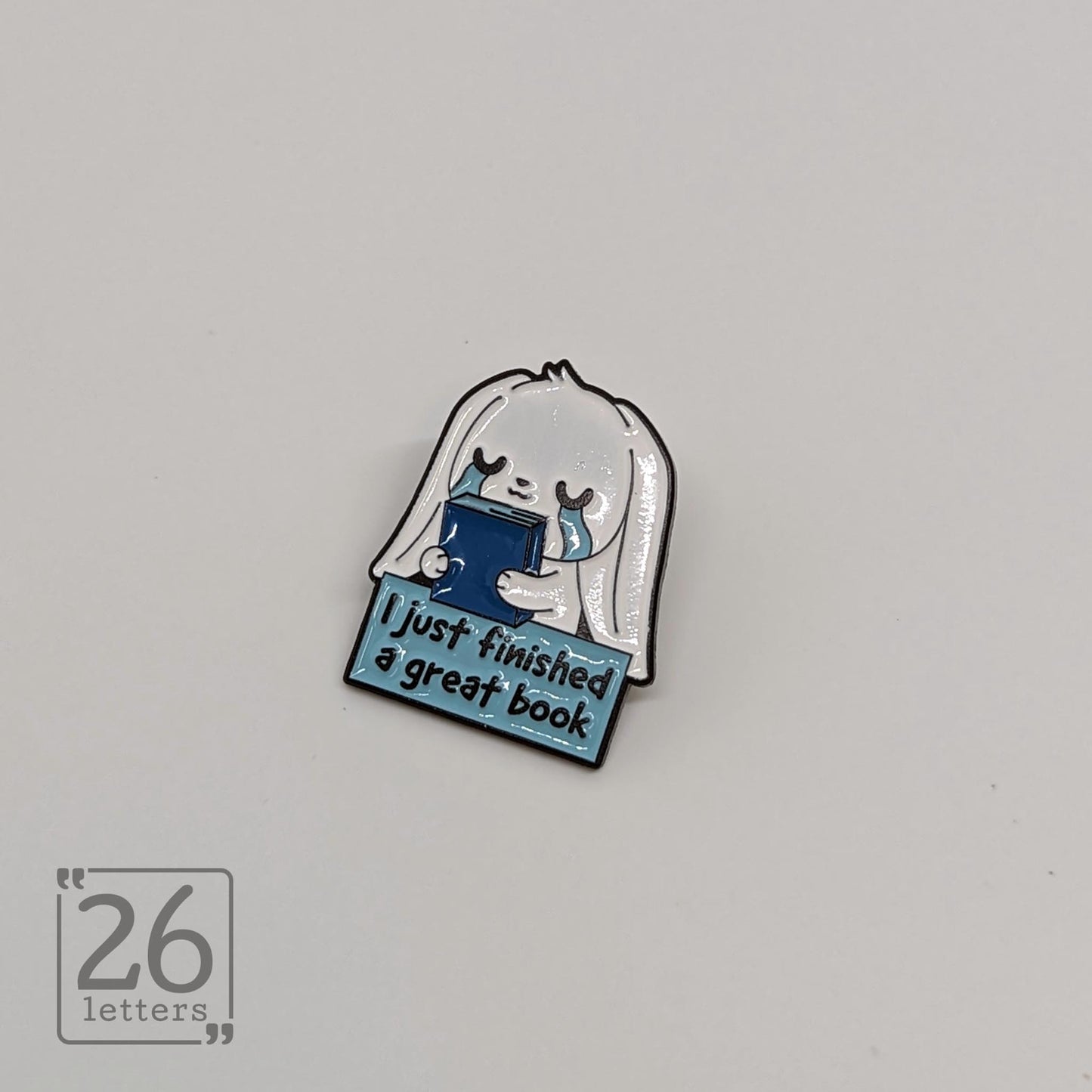 "I Just Finished A Great Book" Crying Bunny Enamel Pin