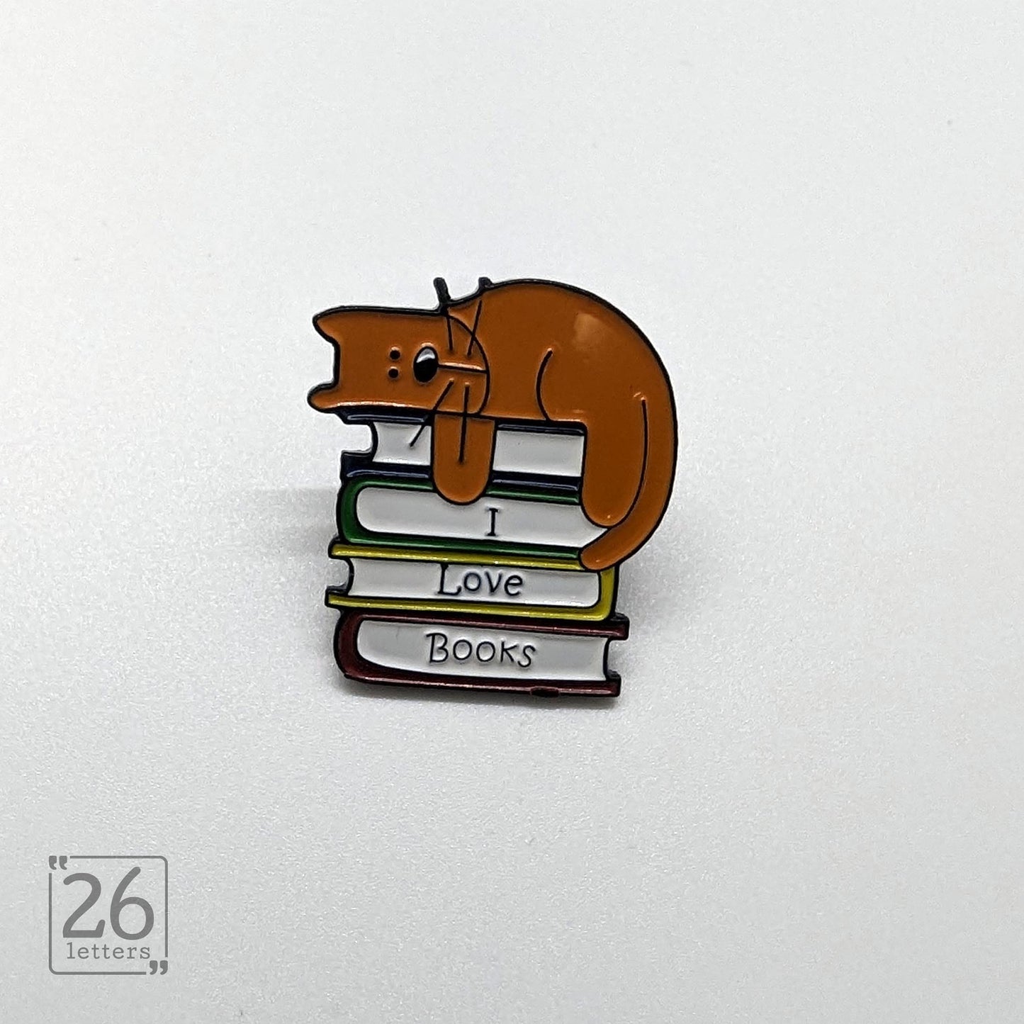 Orange Cat "I Love Books" Enamel Pin