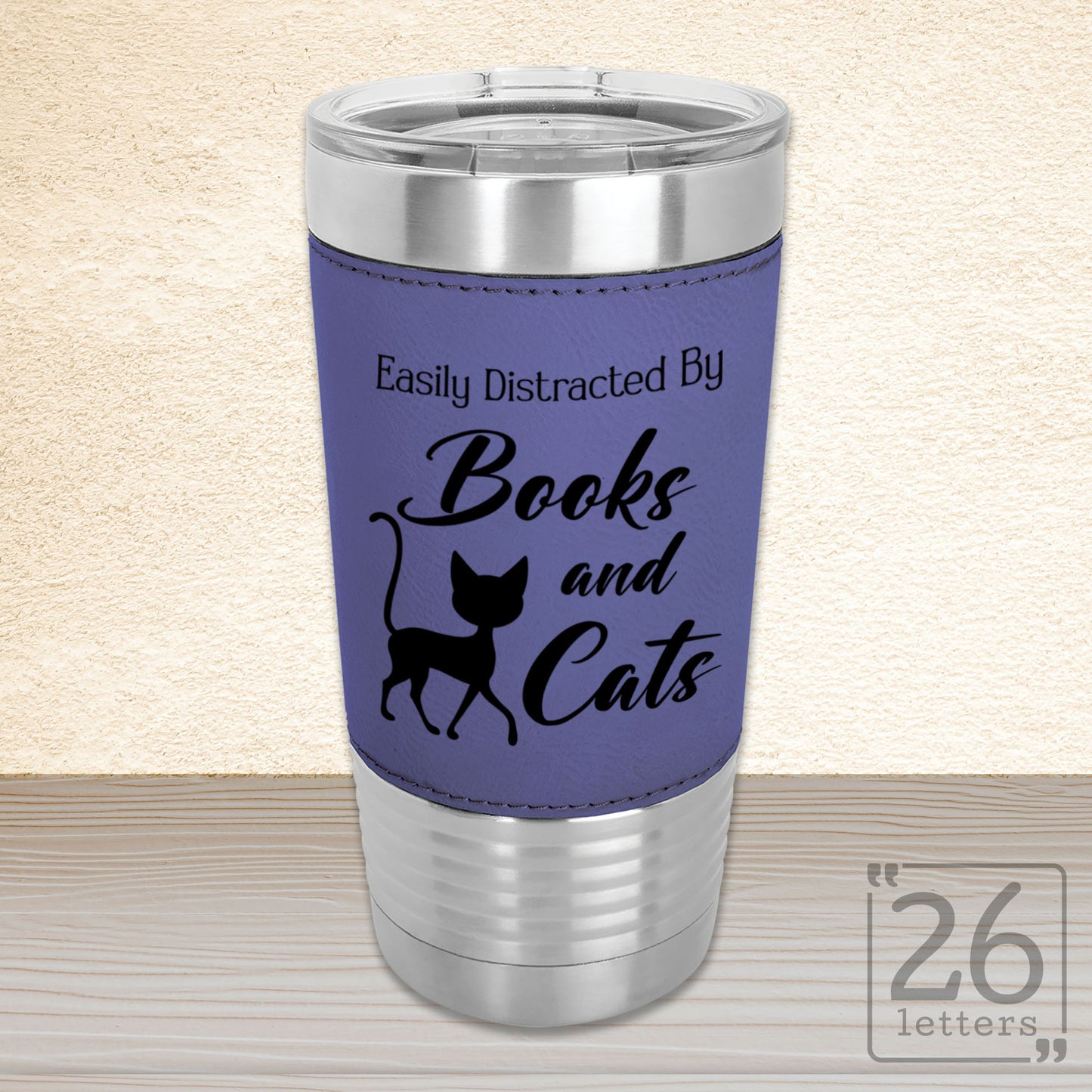 Books and Cats - 20 oz Leatherette Grip Tumbler