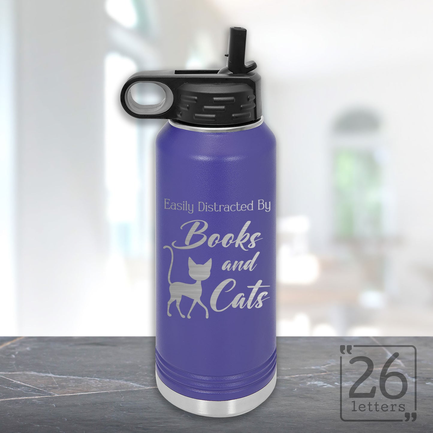Books and Cats - 32 oz Water Bottle
