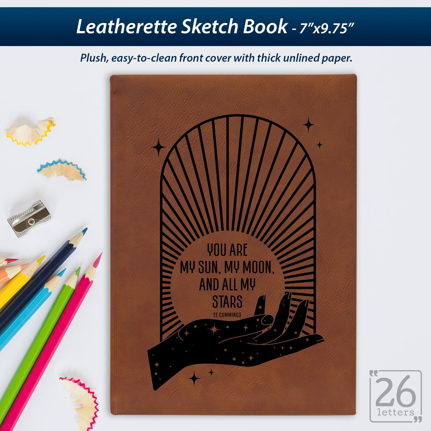 Sun and Moon - Laser Engraved Leatherette Sketch Book