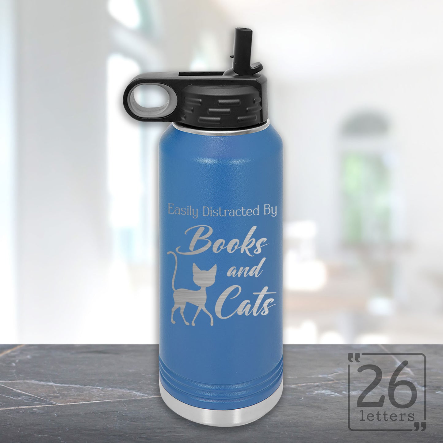 Books and Cats - 32 oz Water Bottle