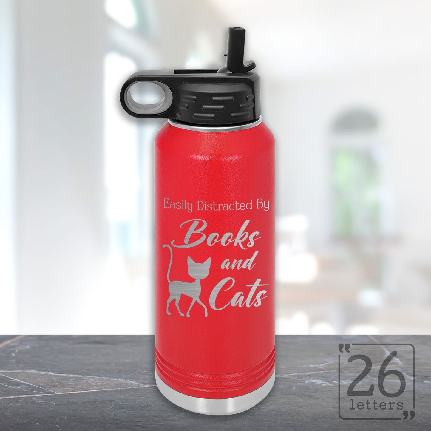 Books and Cats - 32 oz Water Bottle