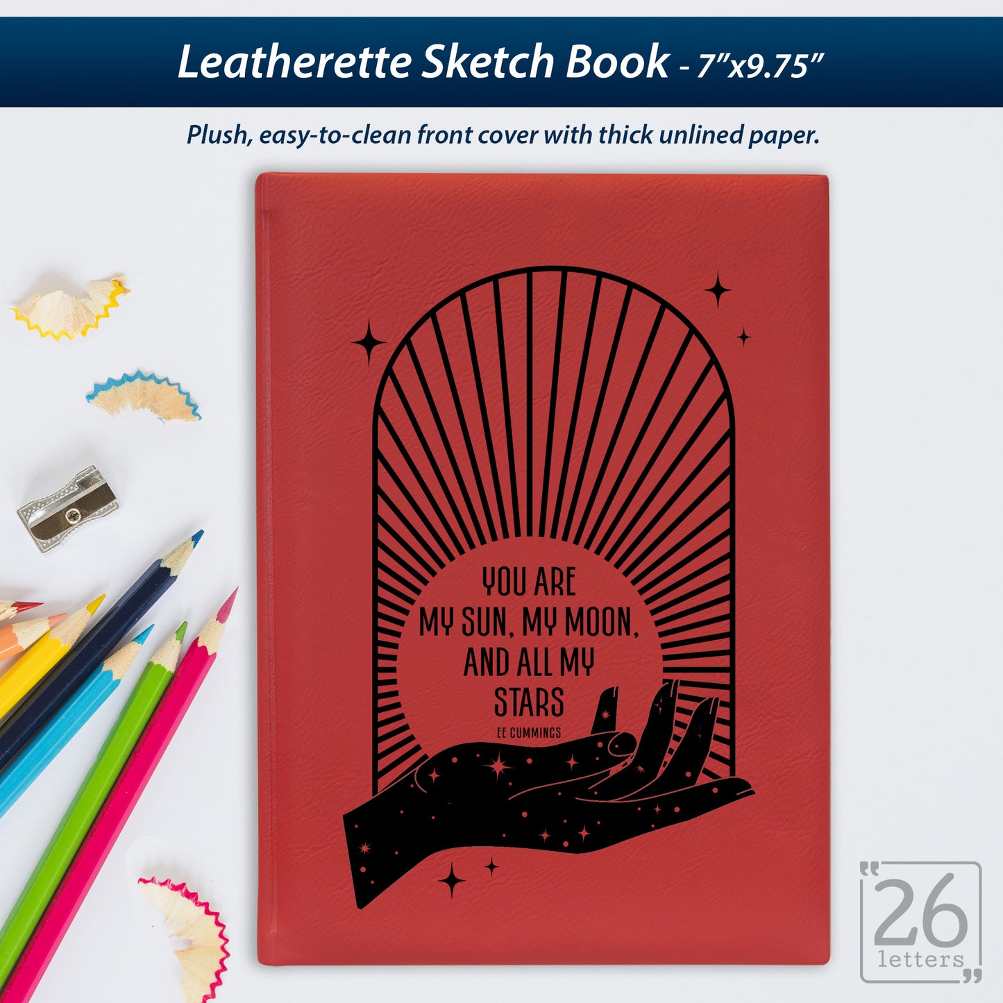 Sun and Moon - Laser Engraved Leatherette Sketch Book
