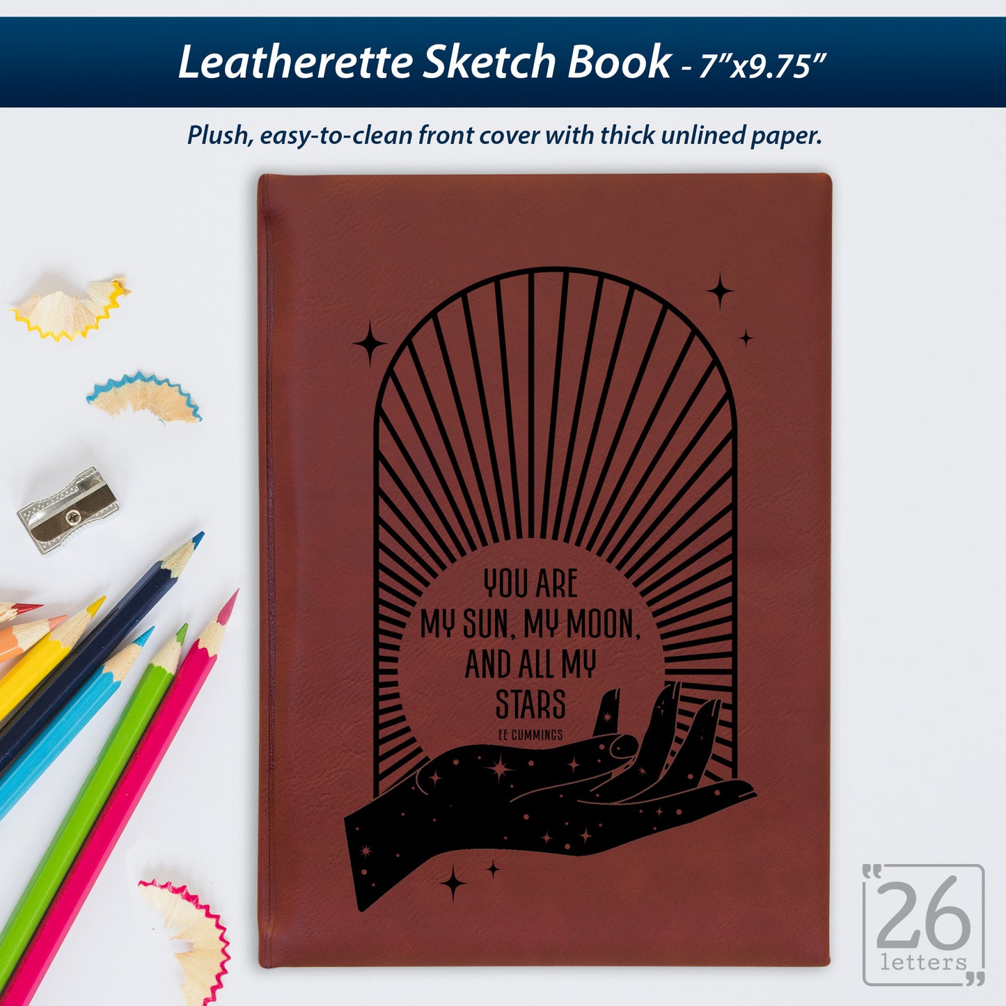Sun and Moon - Laser Engraved Leatherette Sketch Book