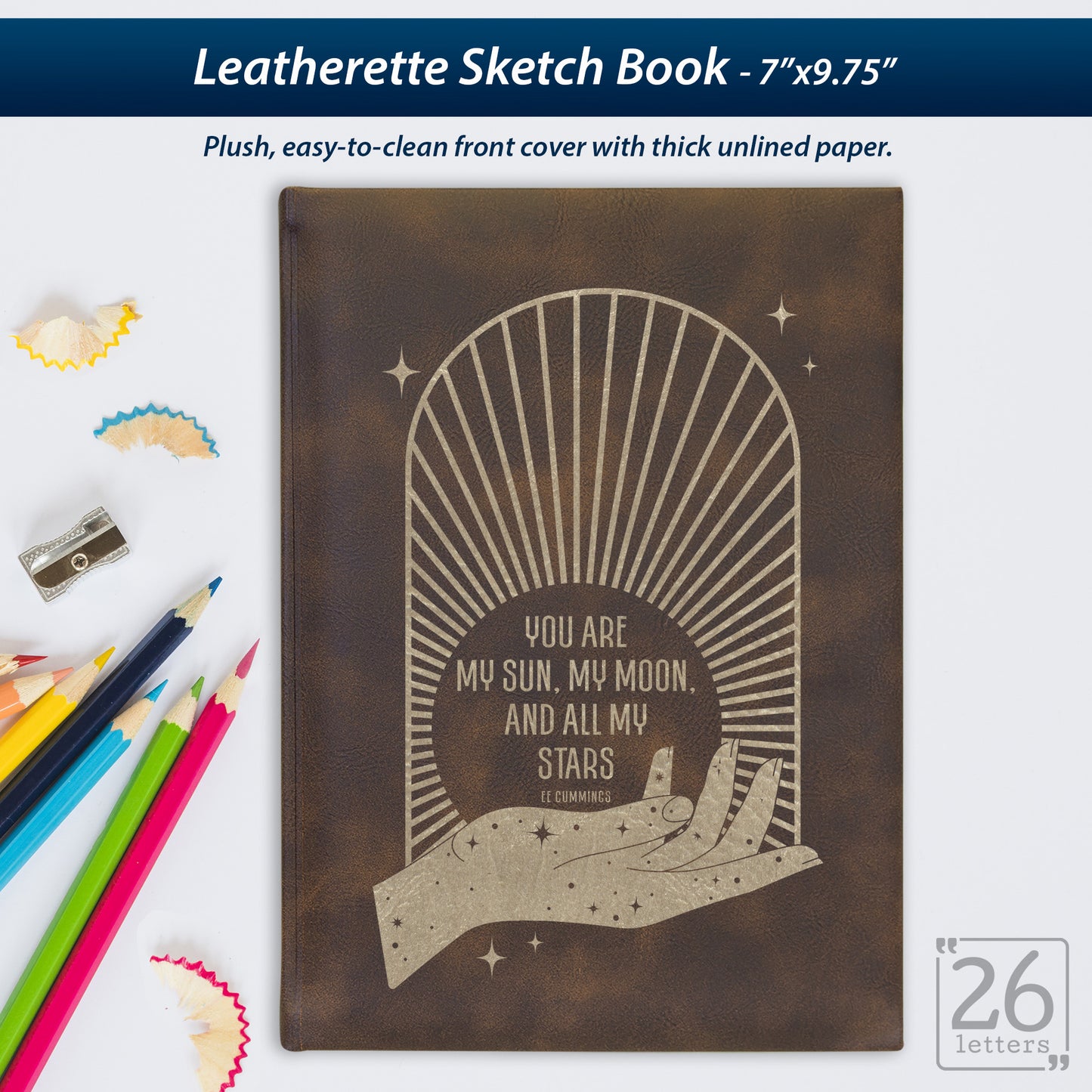 Sun and Moon - Laser Engraved Leatherette Sketch Book