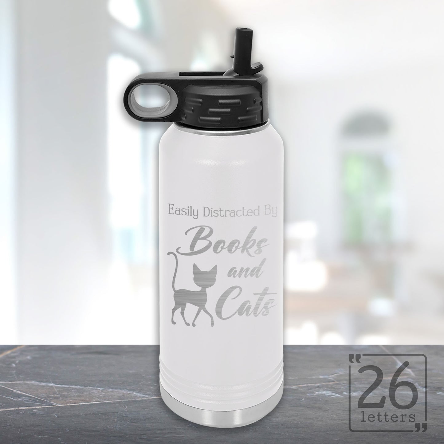 Books and Cats - 32 oz Water Bottle