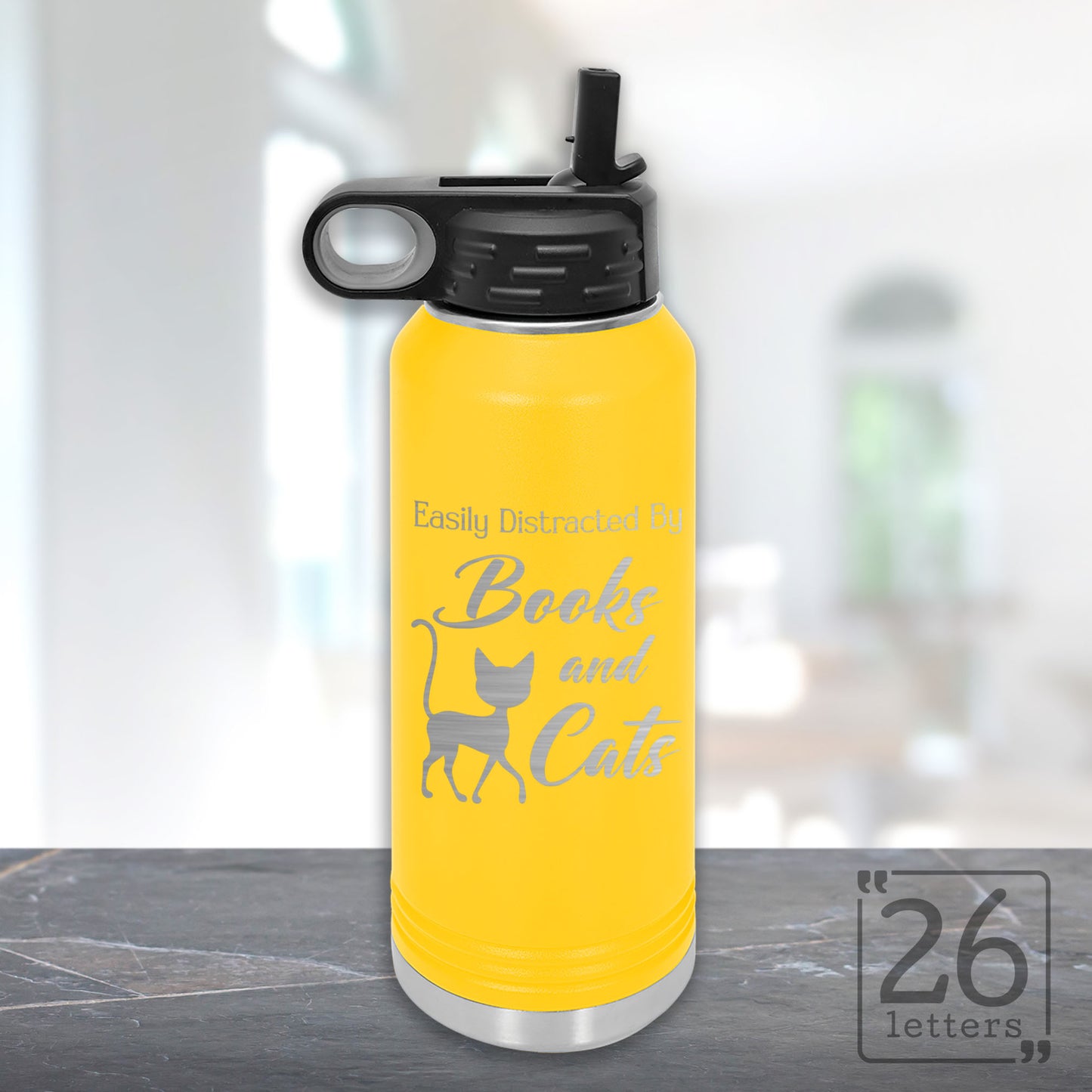 Books and Cats - 32 oz Water Bottle