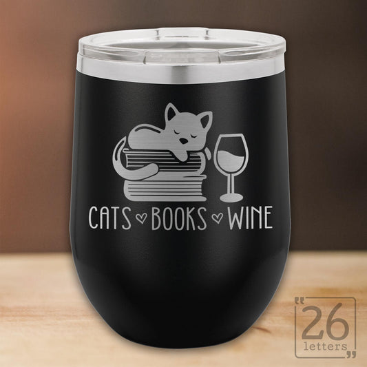 Cats Books Wine - 12 oz stemless wine tumbler