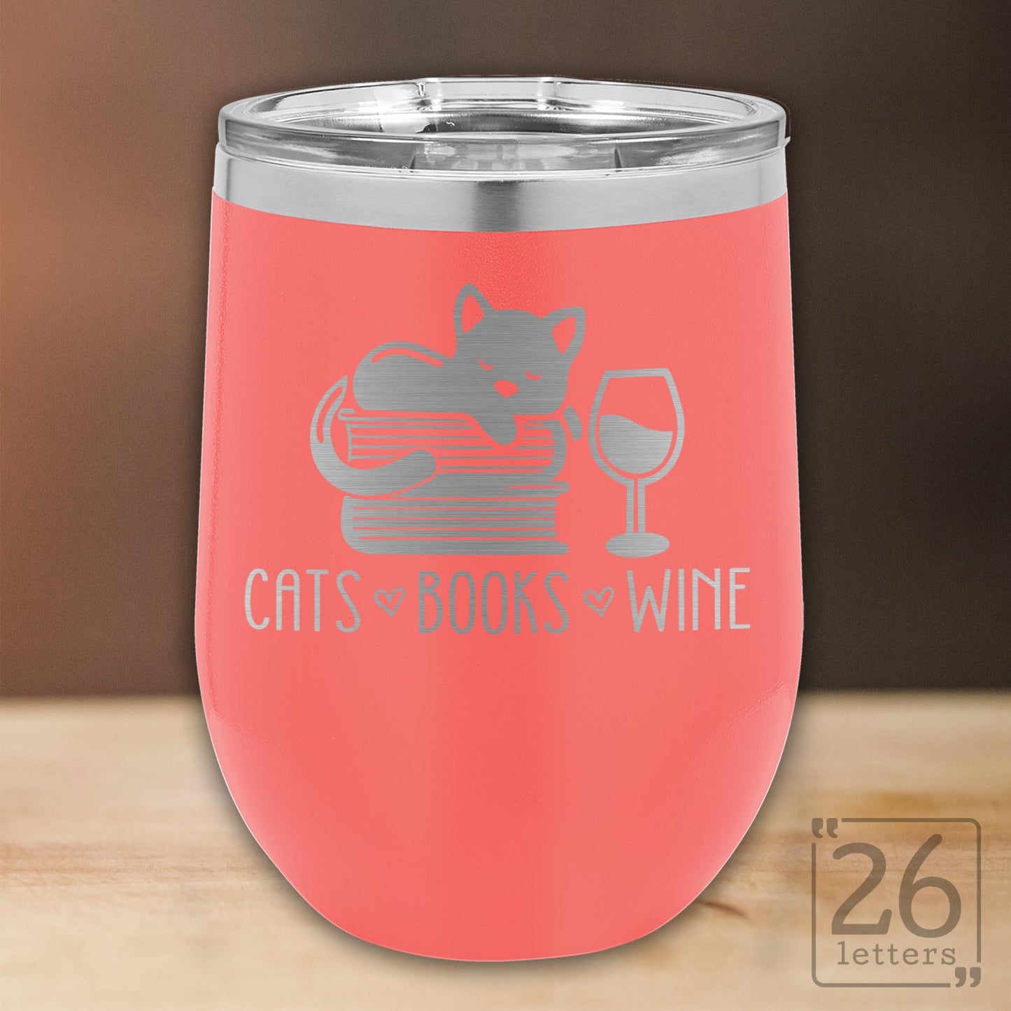 Cats Books Wine - 12 oz stemless wine tumbler