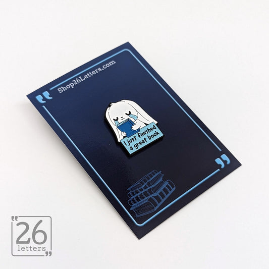 "I Just Finished A Great Book" Crying Bunny Enamel Pin